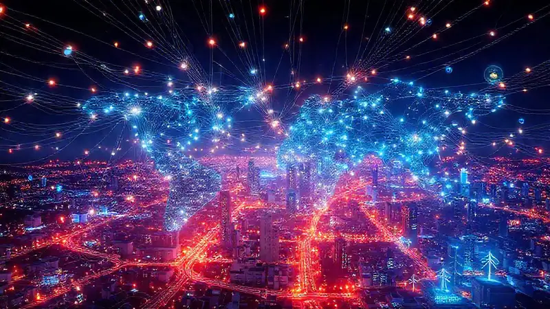 Mapa de red eléctrica futurista y vibrante