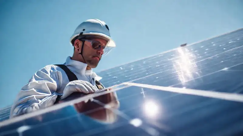 Paneles solares brillan bajo un cielo azul